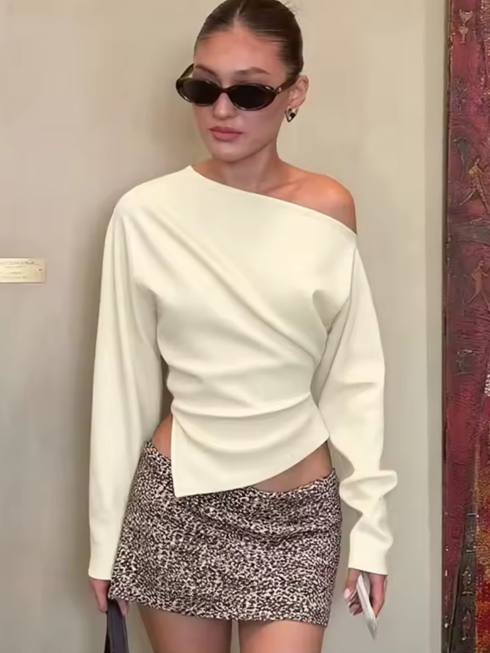 Asymmetrical Off-Shoulder Cream Top